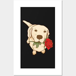 Golden Labrador with flower Posters and Art